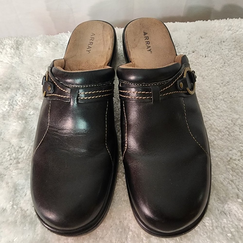 Array Leather Women's Mule Slip Ons Size 10S Black Antique Hardware